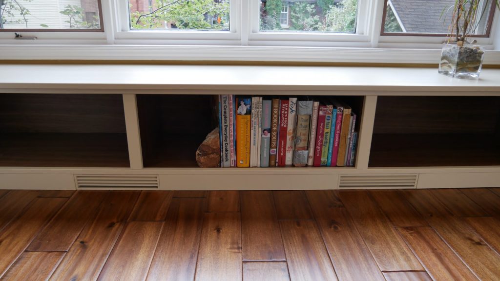 book shelf in kitchen